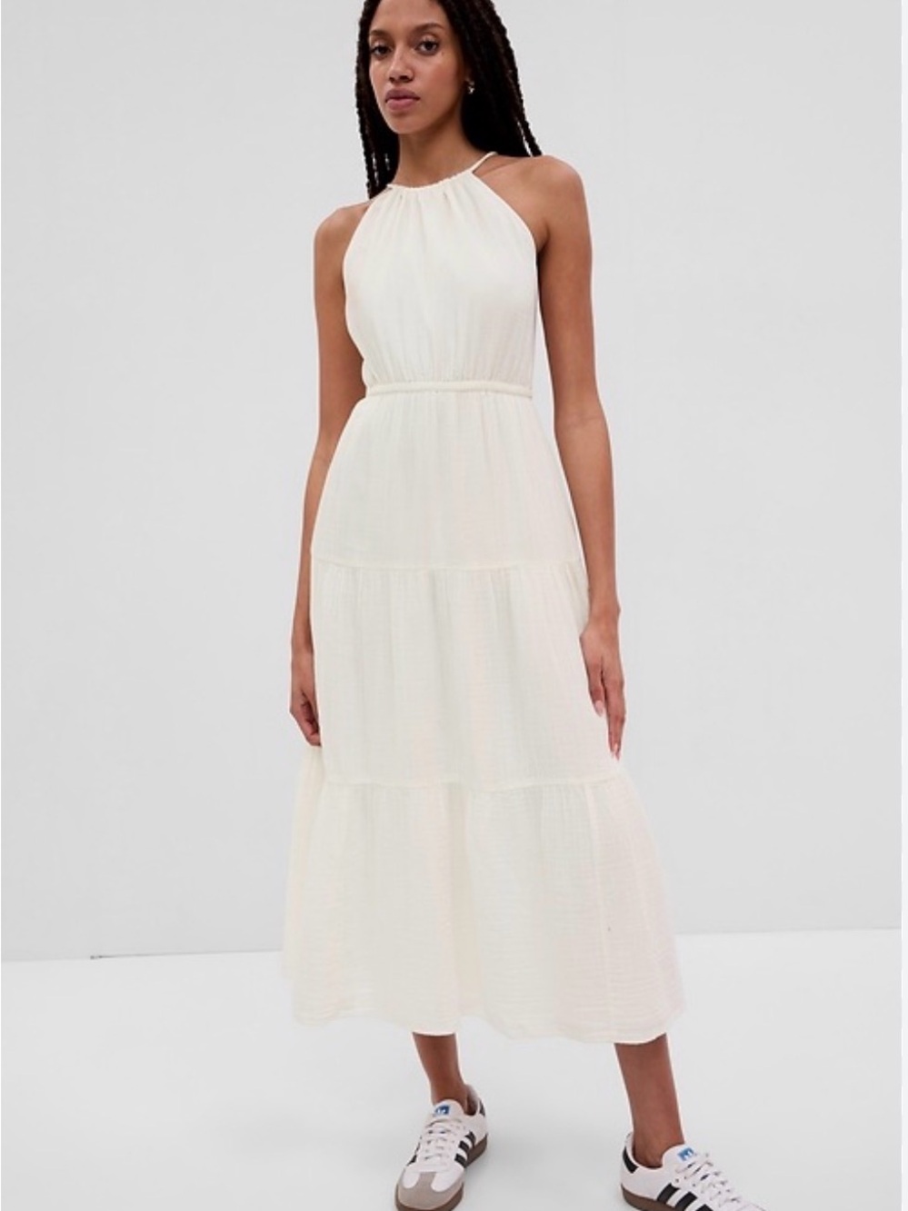 GAP crinkle gauze, keyhole back, white halter sundress, size large